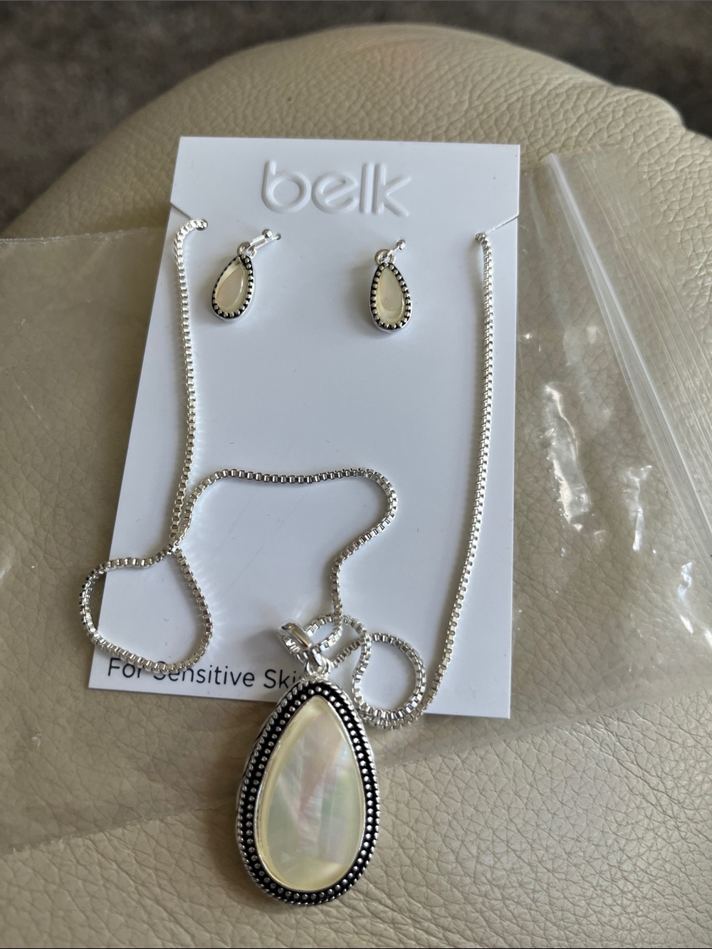 belk Silver-Tone Teardrop Mother-of-Pearl Necklace & Earring Set - Cream